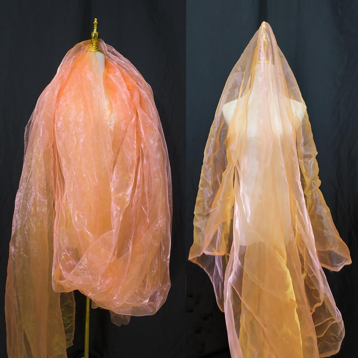 Two-Tone Iridescent Holographic Organza Fabric - 5.5 Yards by The Yard | Lightweight Sheer Tulle | for Wedding Dresses, Party Decor, DIY Crafts, Shiny Backdrops(Fluorescent Pink-Yellow)