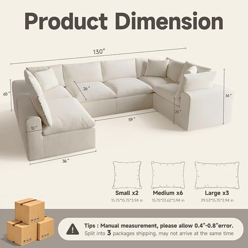 130" Oversized Boneless Cloud Couch, Modular Sectional Couches - Image 2