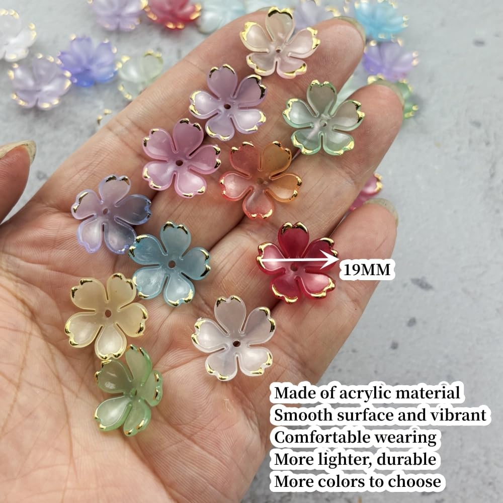 100pcs Acrylic Flower Beads, 19mm Cherry Blossom Plastic Gradient Flower Spacer Beads for DIY Crafts Bracelet Necklace Earrings Jewelry Making(White)