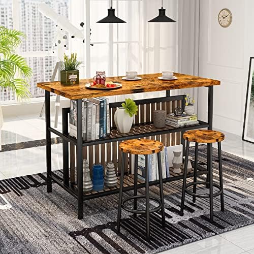 AWQM Kitchen Island with Seating & Storage, Bar Table & Chair Set - Image 3