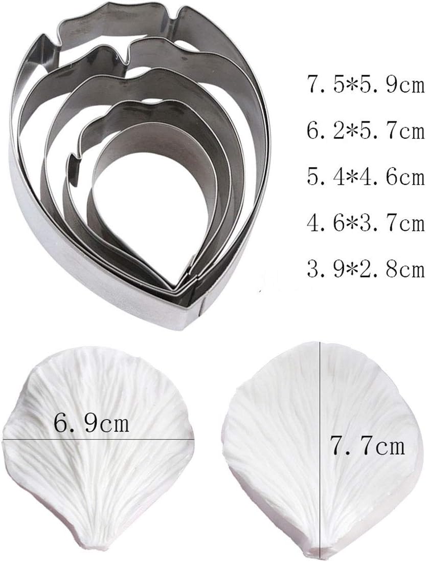 KALAIEN 5pcs Stainless Steel Peony Cutter 2pcs Fondant Silicone Mold Gumpaste Peony Sugarcraft Flower Veining Mold Veiner Petal Making Tool