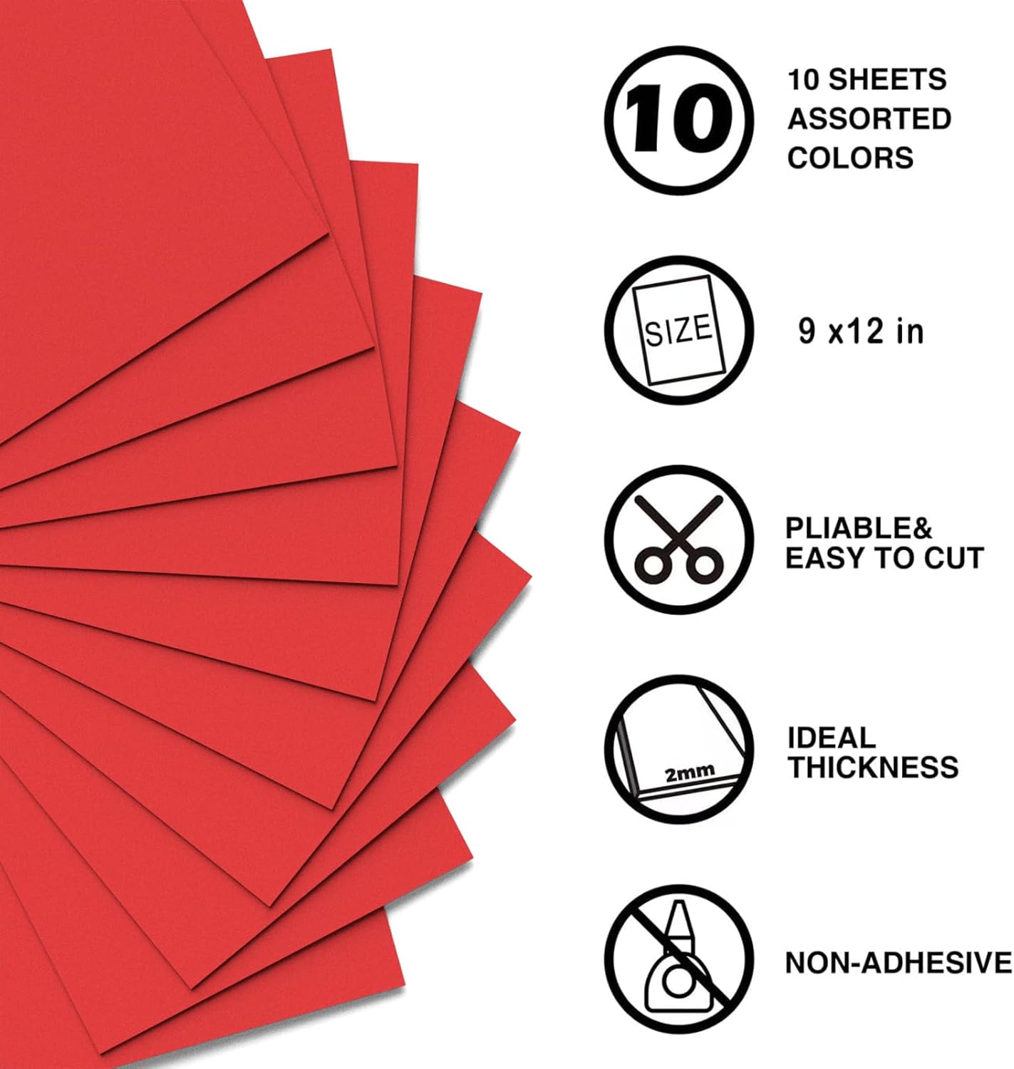 MEARCOOH Red Foam Sheets Crafts 9x12 Inch 2mm Eva Color Craft Foam Paper for Crafts Project Preschoolers Classroom Scrapbooking DIY Cosplay(10 Sheets)