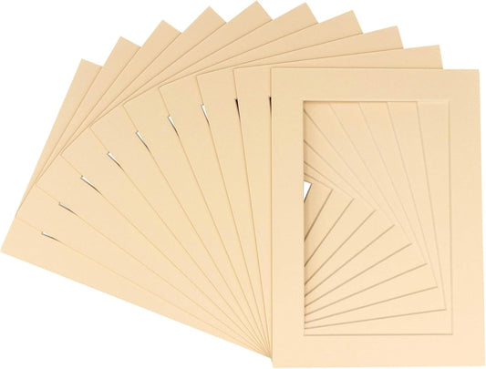 Pack of TEN 8x10 Mats Bevel Cut for 6x8 Photos - Acid Free Beige Precut Matboards For Pictures, Photos, Framing - 4-ply Thickness