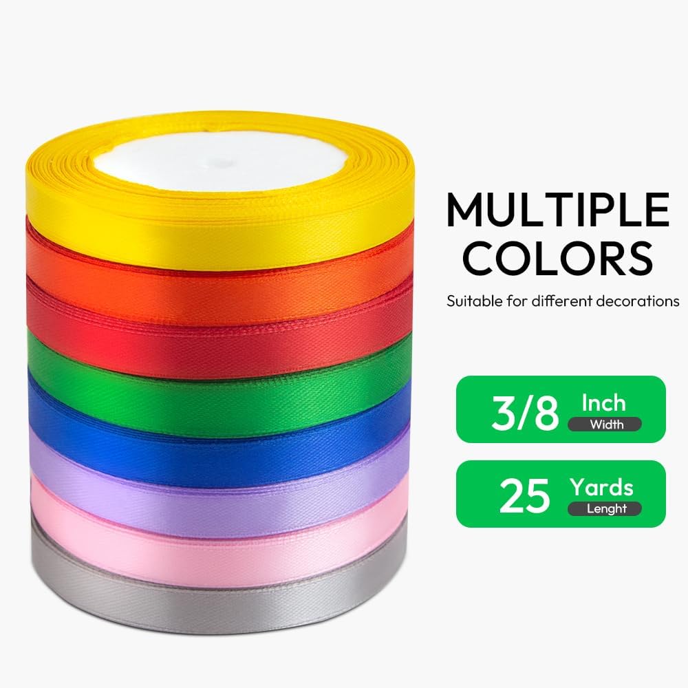 KMER LIFE 3/8 Inches x 25 Yards Purple Satin Ribbon Solid Fabric Ribbons for Crafts, Wedding Decor, DIY Hair Accessories, Sewing, Gift Package Wrapping, Valentine's Day Bouquet and More