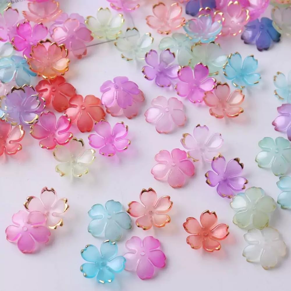 100pcs Acrylic Flower Beads, 19mm Cherry Blossom Plastic Gradient Flower Spacer Beads for DIY Crafts Bracelet Necklace Earrings Jewelry Making(Blue)
