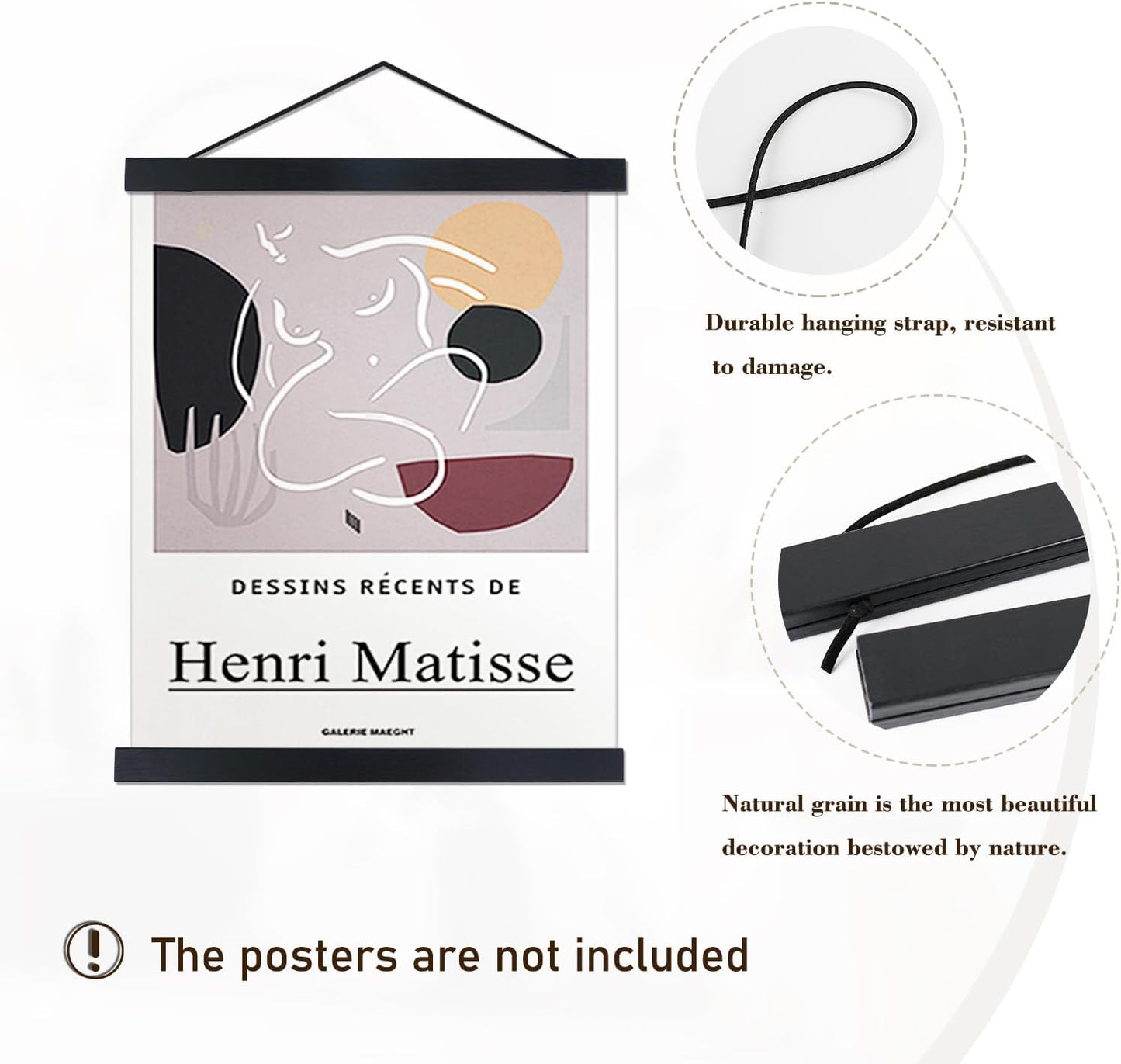 Artmag Magnetic Poster Hanger Frame, 17x22 17x24 17x31 Light Wood Wooden Magnet Canvas Artwork Print Poster Hangers Frames Hanging Kit (Black, 17")
