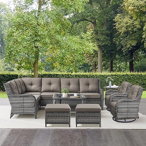 Belord 8 Piece Wicker Patio Furniture Set, Outdoor Swivel Rocker Chairs Set of 2 by Belord