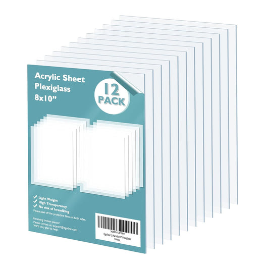 Egofine Plexiglass Sheets Acrylic Sheets 12 Pack of 8x10’’ 0.04 Thick Clear Plastic Cast Transparent Plexi Glass for Crafting Projects, Replacement Picture Frame Glass, DIY Display, Easy to Cut