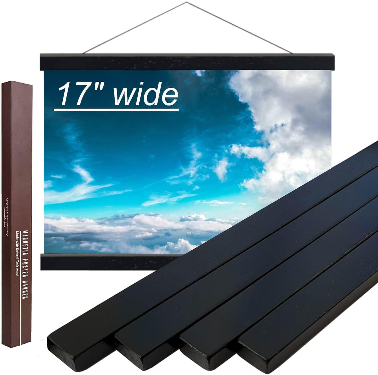 DACRI HOME 17" Magnetic Poster Hanger Frame - Teak Wood Poster Frame, Strong Magnets for Safe Hanging Print Picture Map Wall Art 17x22 17x24 (17 inch, Black)