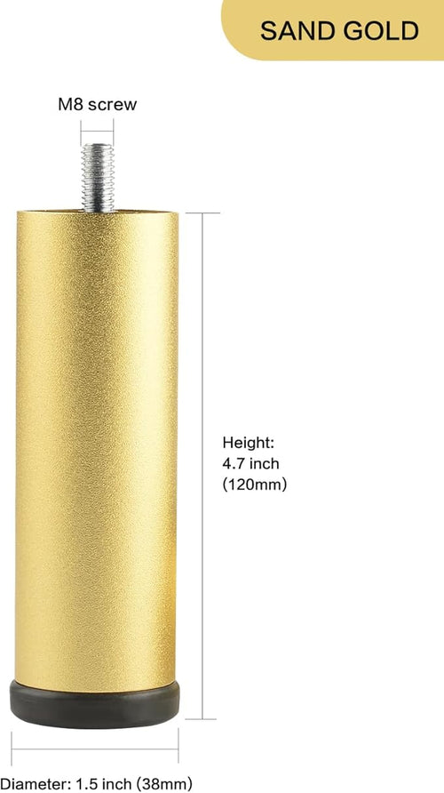 4 Pack Gold Metal Furniture Legs M8 Replacement Sofa Legs Screw in 4.7 Inch - Image 2