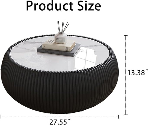 27.55" Round Marble Coffee Table, Modern Fluted Coffee Table - Image 2