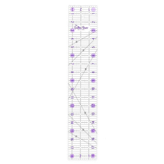 The Quilted Bear Quilting Rulers - Transparent Acrylic Non Slip Quilting, Patchwork & Sewing Ruler with Clear Black Lines & 30, 45 & 60 Degree Angles (3.5" x 18.5")