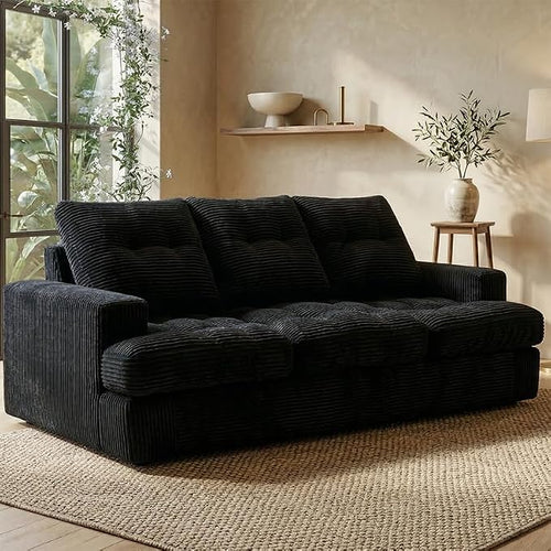 85" Corduroy 3 Seater Sofa in a Box, High-Density Foam Couch, No Assembly by Unknown