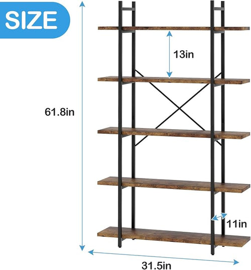 5 Tiers Bookshelf Organizer Industrial Shelf, Modern Open Display Storage - Image 2
