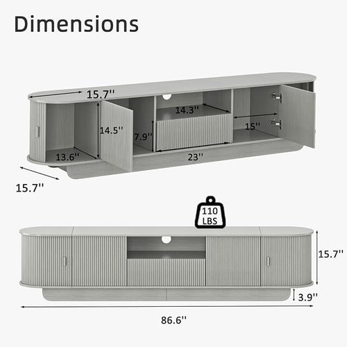 86.61'' Tambour TV Stand for 55-85 Inch, Entertainment Center - Image 2