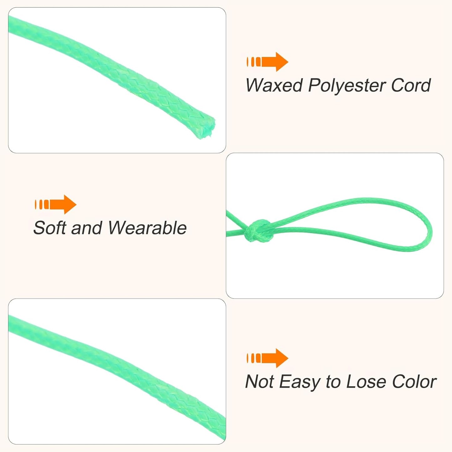 MECCANIXITY Waxed Cord 0.8mm Waxed Polyester Cord 175 Yard Wax String for Bracelet Making,Necklaces, Beading,Jewelry Making and DIY Crafts(Bright Green)
