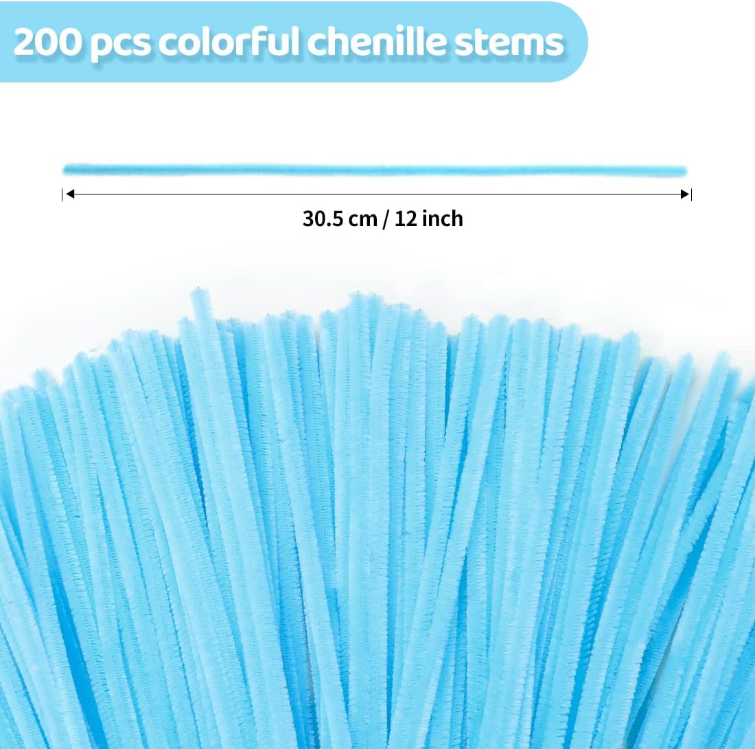 Eppingwin 200pcs Pipe Cleaners, Light Blue Pipe Cleaners Craft Supplies,Chenille Stems for DIY Arts Crafts Project(Light Blue)