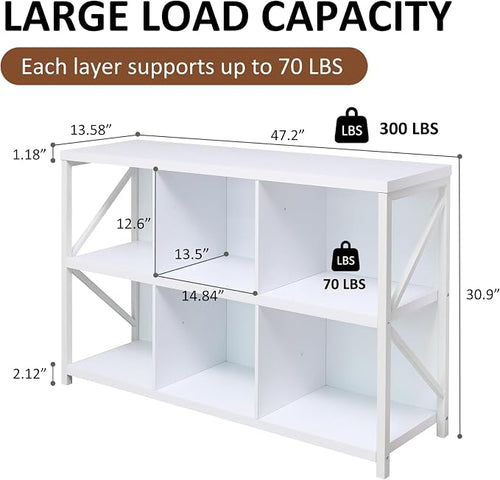 6 Cube Storage Organizer Bookshelf, Industrial Horizontal Bookcase, Accent - Image 2