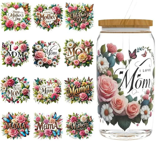4pcs Mother's Day Series Design UV DTF Cup Wraps Winter UV DTF Transfer Sticker by Unknown