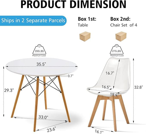 5-Piece Round Dining Table Set, Small Kitchen Table Chairs Set of 4 Space - Image 2