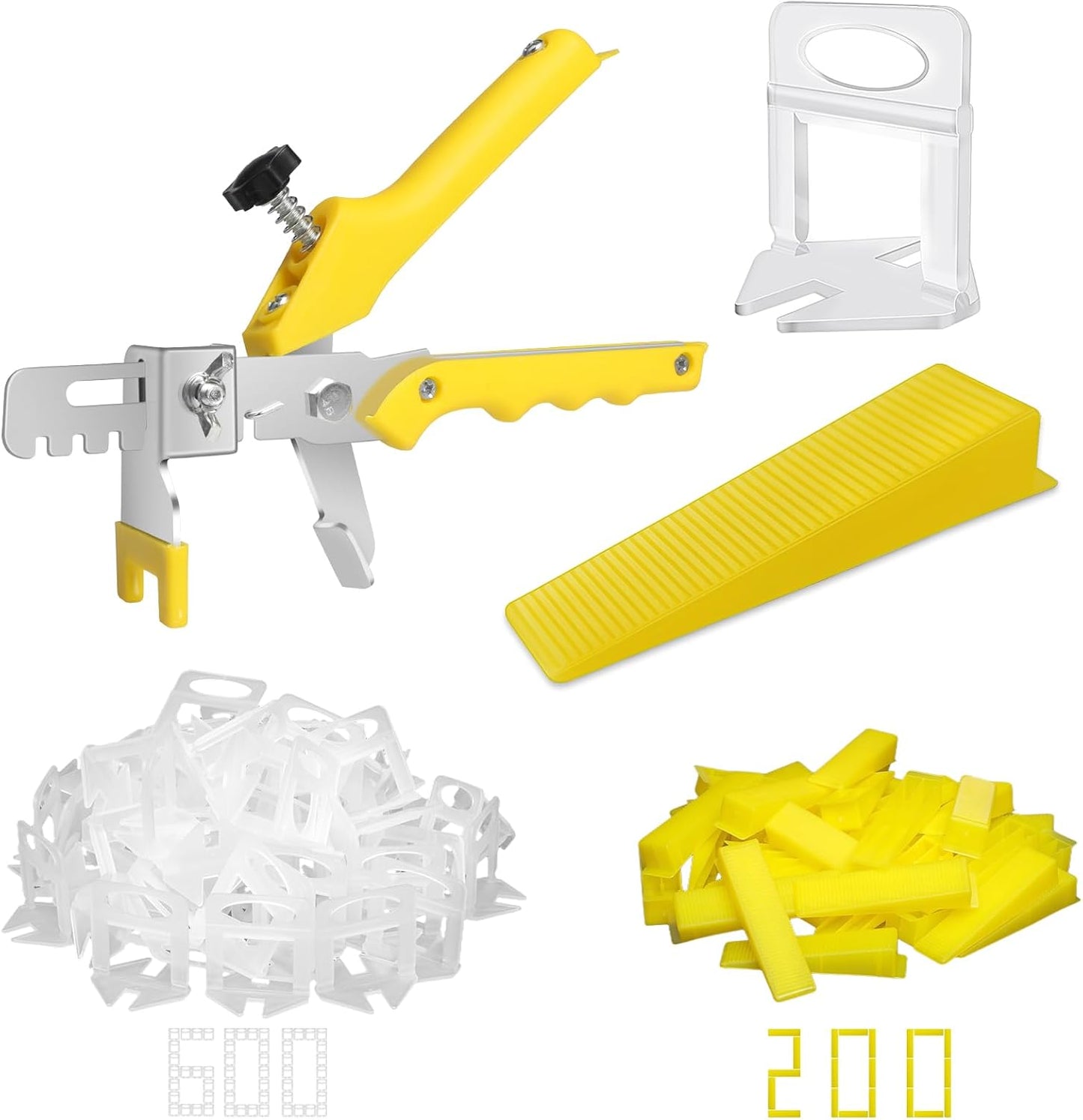 DGSL Leveling System with Plier - 600-Piece Spacers Clips and 200-Piece Reusable Wedges - Tools Set for Tile and Stone Installation 1/8 Inch