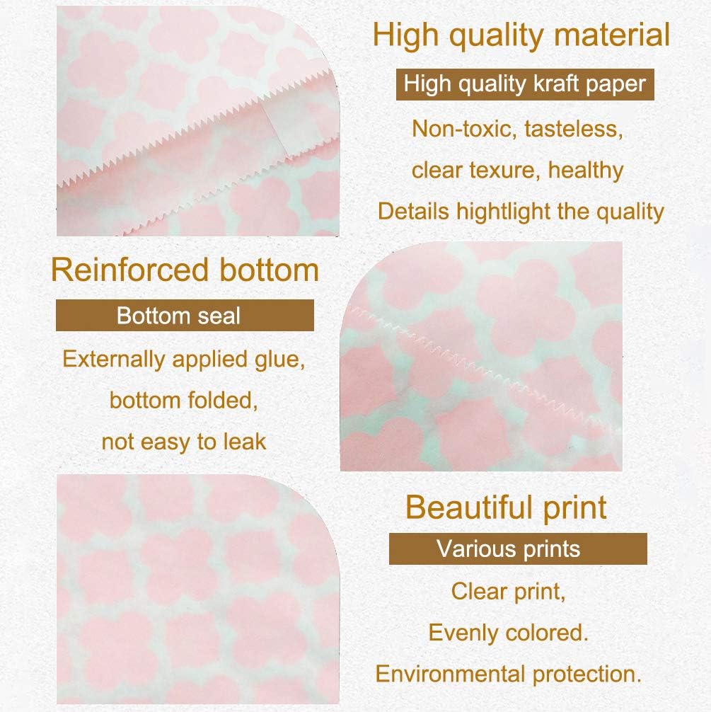 KEYYOOMY 200 Pcs Light Pink Candy Buffet Bags Small Cookie Bags Polka Dot Paper Treat Bag for Wedding Birthday Party (5 inch x 7 inch)