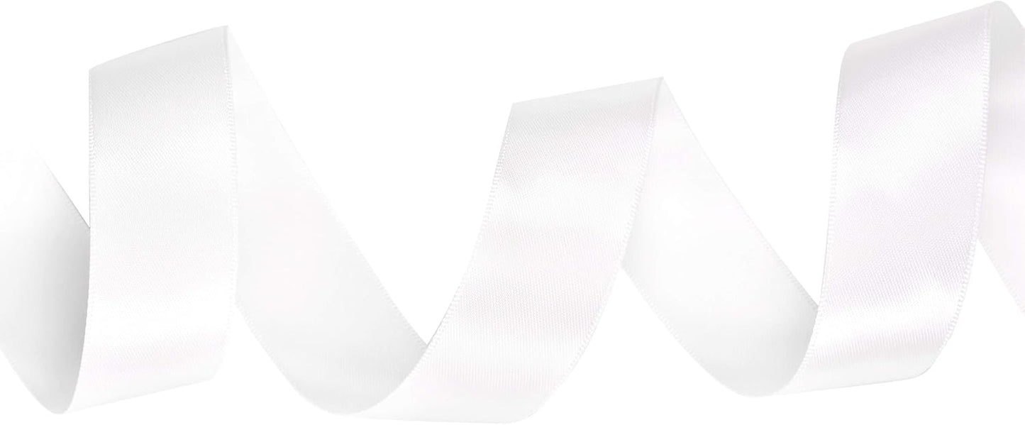 YAMA Double Face Satin Ribbon - 1 inch 25 Yards for Gift Package Wrapping,Floral Design,Hair Bow Clip Making,Crafting,Sewing,Wedding Decor,White
