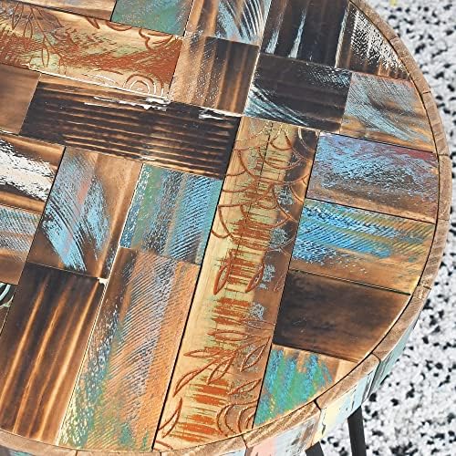 Rustic Multi Color Reclaimed Wood Side Table 15"x15"x20"H Round - Image 4