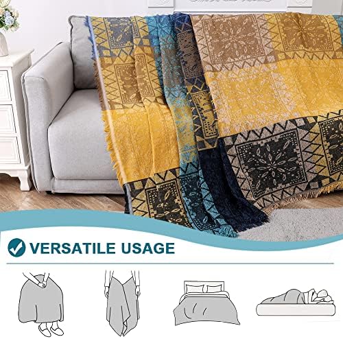 Boho Couch Cover Bohemian Throw Blanket Chenille Jacquard Tassels Throw - Image 5