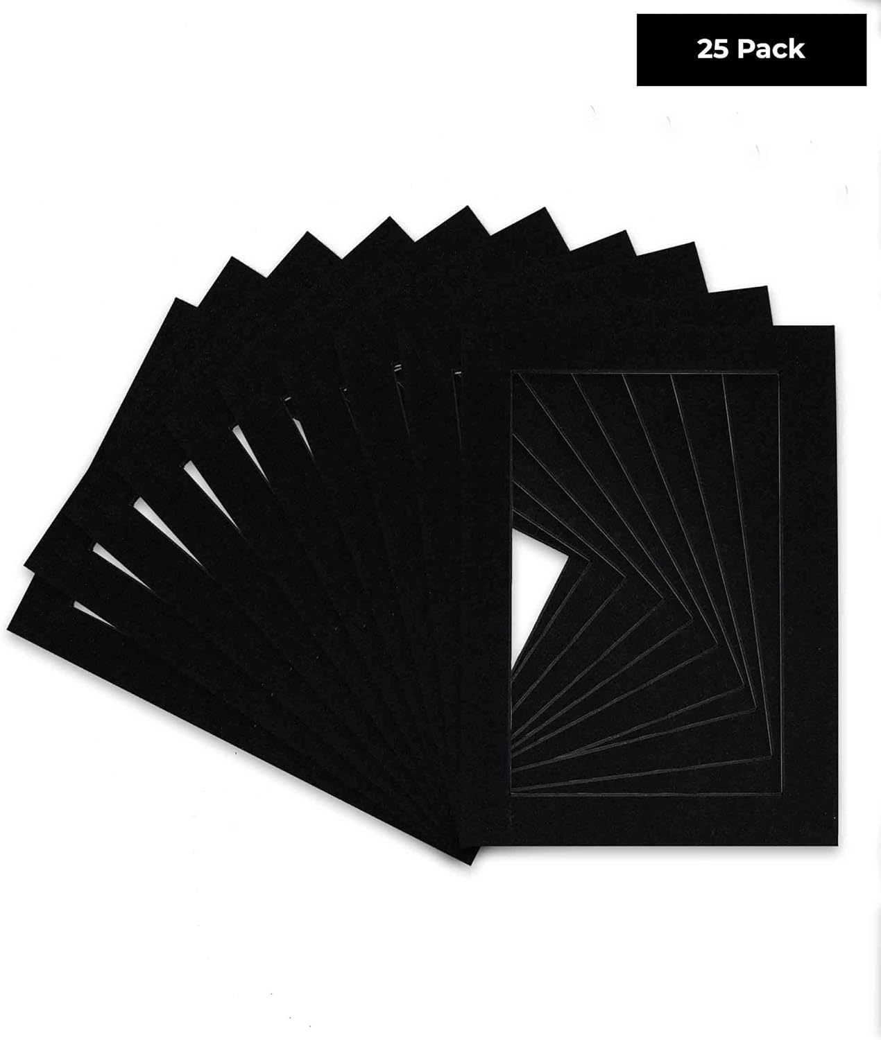 Pack of 25 Acid Free 8x10 Mats Bevel Cut for 6x8 Photos - Black with Black Core Precut Matboards With Backing Boards and Clear Photo Mat Bags For Pictures, Photos, Framing - 4-ply Thickness