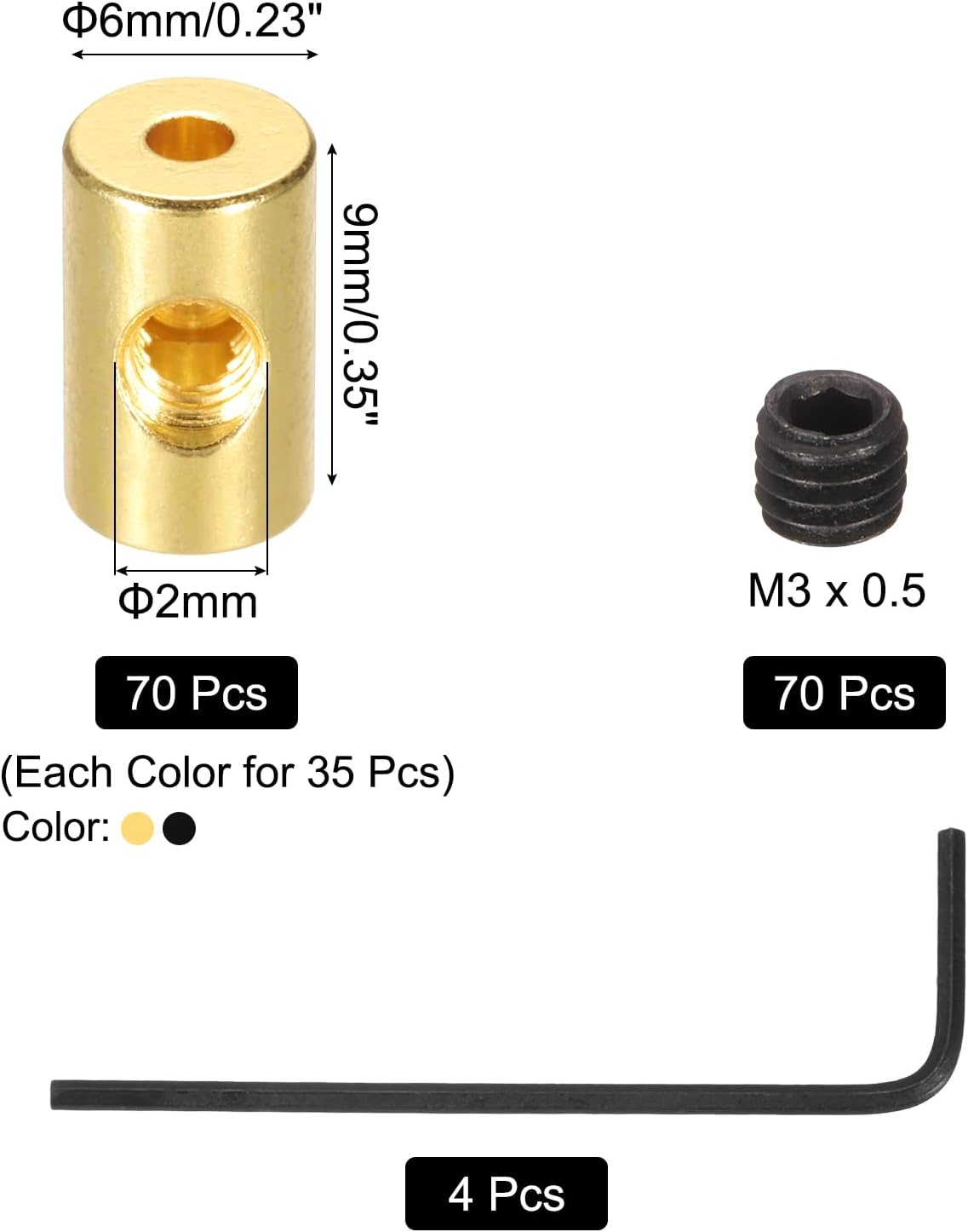 MECCANIXITY 70 Pcs Metal Locking Pin Backs, Locking Pin Keepers Clasp 9mm(H) with 4 Wrench Replacement in Storage Case for Badge, Brooch, Black, Gold Tone