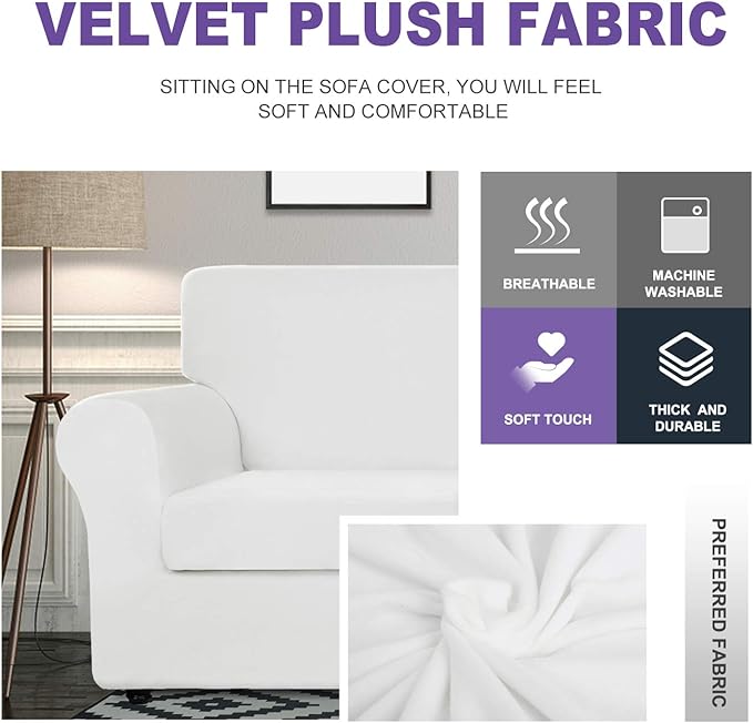 ZNSAYOTX Oversized Velvet Couch Cover 4 Piece Stretch Sofa Covers - Image 3