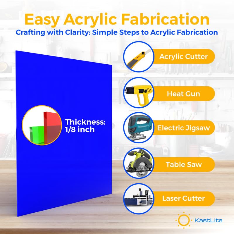 KastLite Colored Acrylic Sheets Nominal 18" x 24" - Plastic Sheet Easy to Cut, Saw, Shape, Laser Cut - Ideal for Arts & Crafts & DIY Projects- Durable, Lightweight, Scratch Resistant - Orange 8 Pack