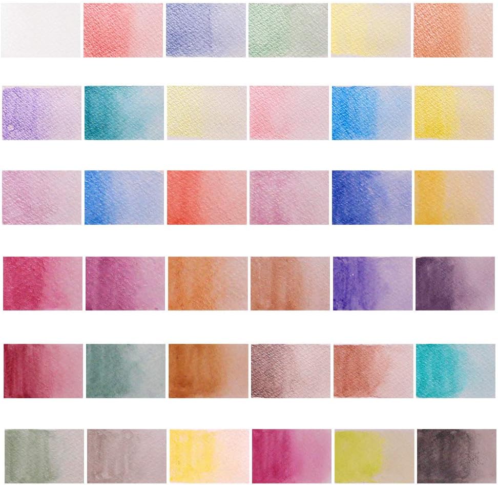 Mont Marte Signature Metallic Watercolor Set, 37 Piece Pearl Paint, 36 Vibrant Colors, 1 Paint Brush