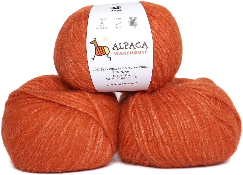 Pullu - Baby Alpaca Merino Wool Yarn Set of 3 Skeins (150 Grams) Worsted Weight - Sourced Directly from Peru - Heavenly Soft and Perfect for Knitting and Crocheting (Sunset)