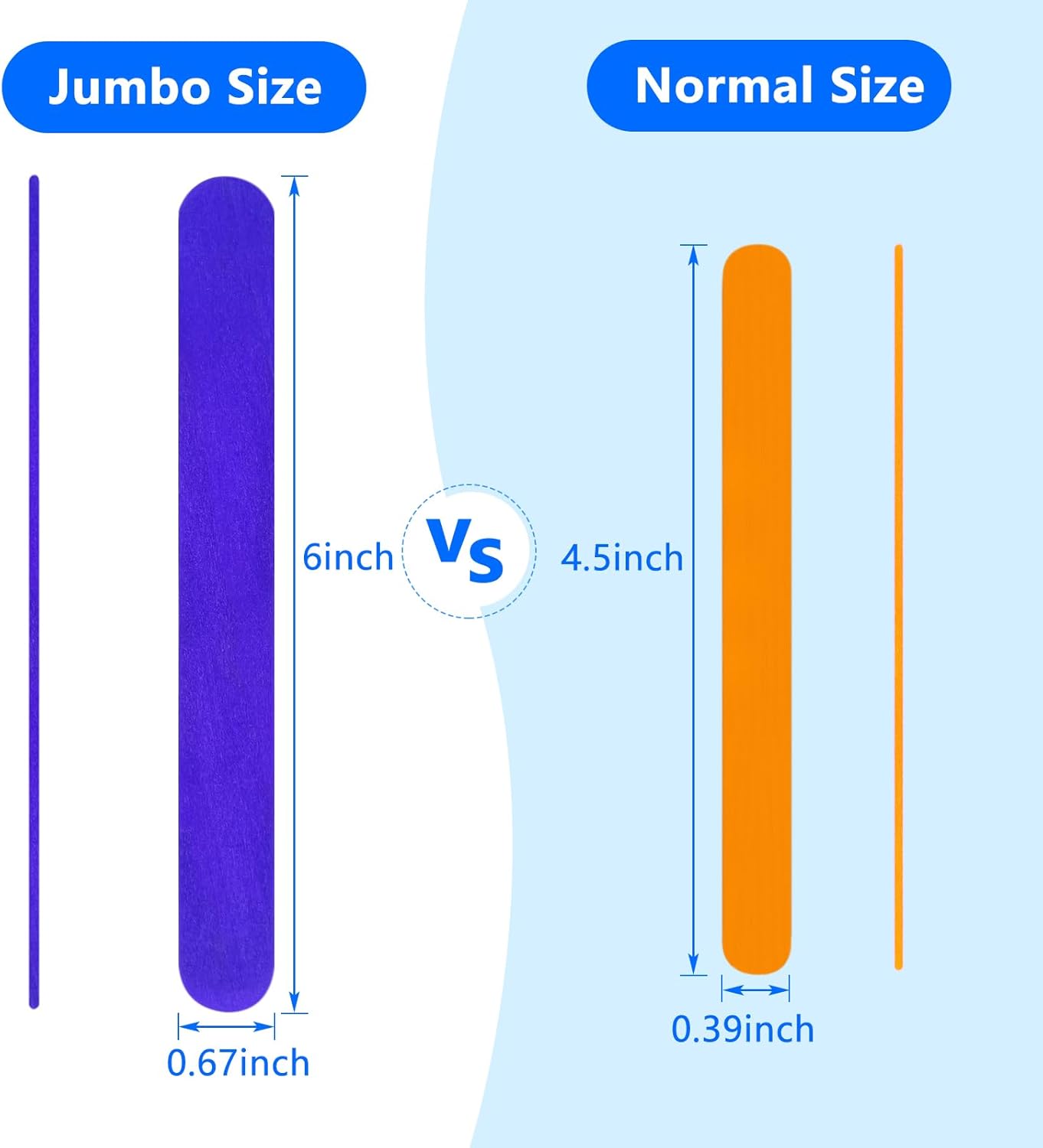Colored Jumbo Wooden Craft Sticks, 6 Inch, 200 Pieces, 3/4 Inch Wide, Multi-Colored