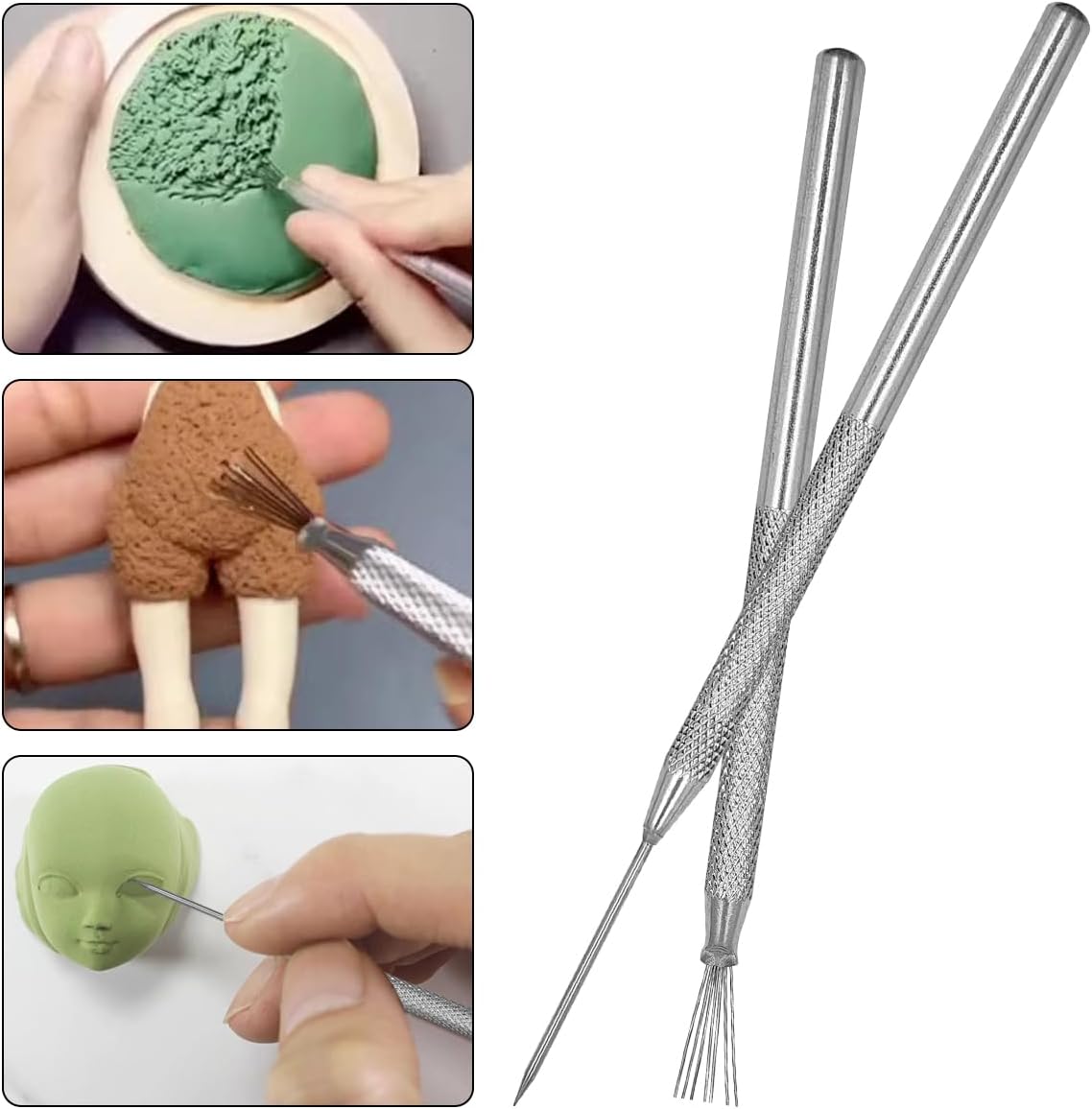 3 Sizes Rubber Pottery Clay Ribs + 3 Pcs Sculpture Pottery Molding Scraper Cutter + 4 Pcs Stainless Steel Circular Clay Hole Cutters + 1 Clay Ceramic Needle + 1 Feather Wire Texture Detail Tools