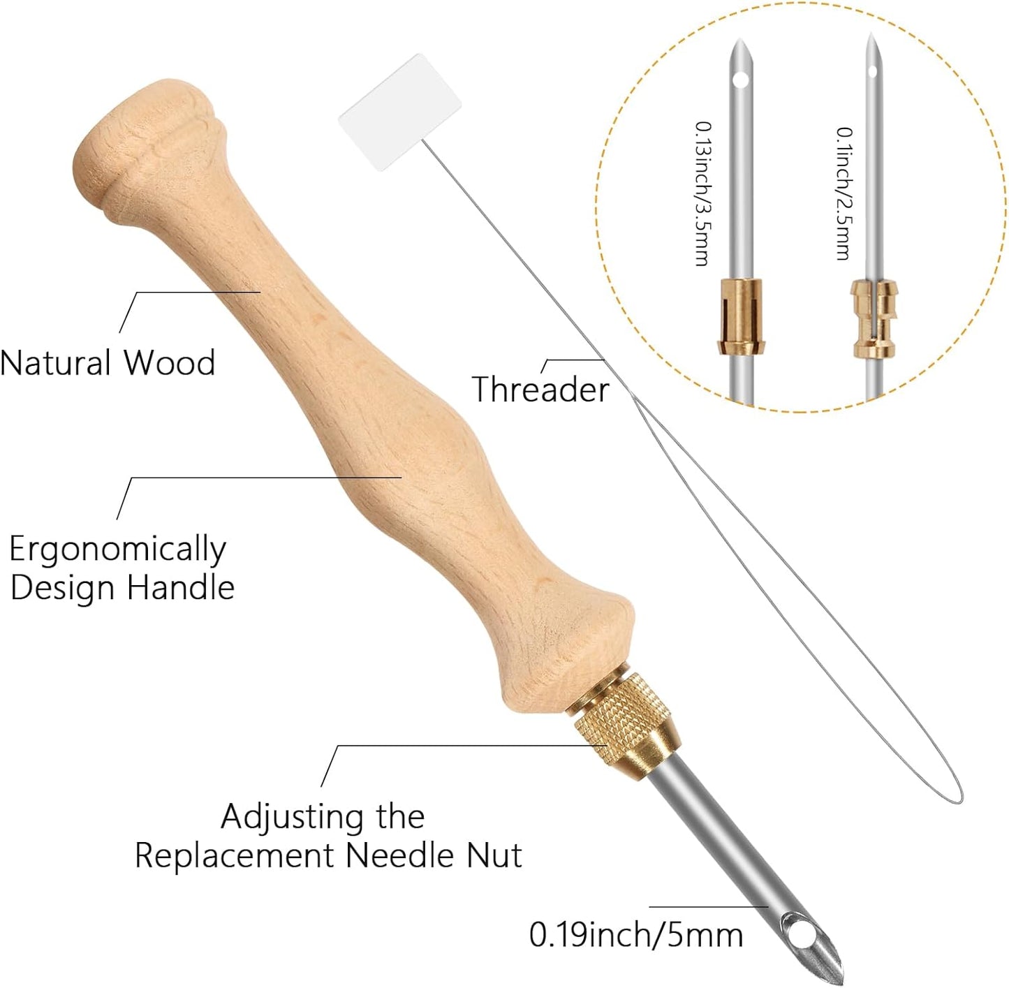 Pllieay Punch Needle, Wooden Punch Needle Tool, Adjustable Embroidery Punch Needle Tool for Punch Needle, DIY Craft Stitching