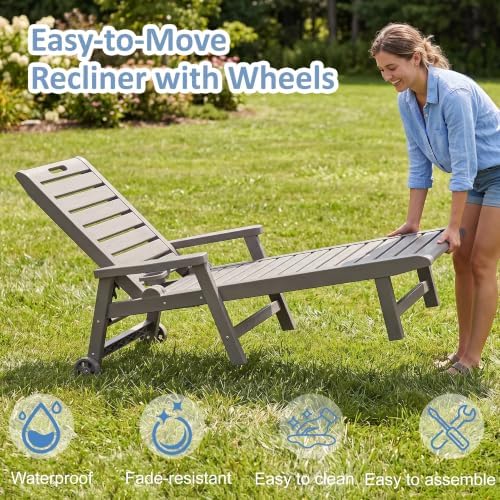Outdoor Chaise Lounge Chairs, 5-Position Adjustable Backrest, Waterproof - Image 6