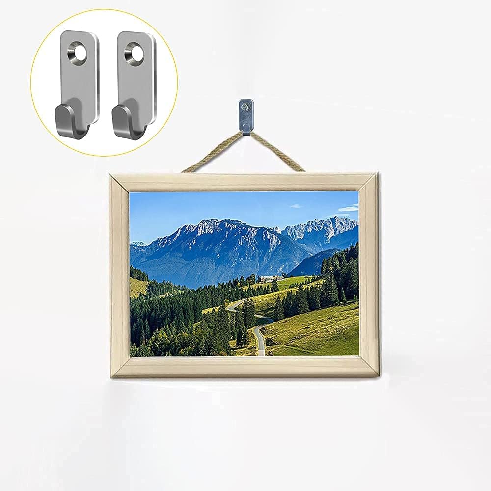10pcs Heavy Duty Hanger 304 Stainless Steel Wall Mounted Mini J Hook for Mirror Picture Frames Hanging Wire/D Rings/Keyhole Hangers