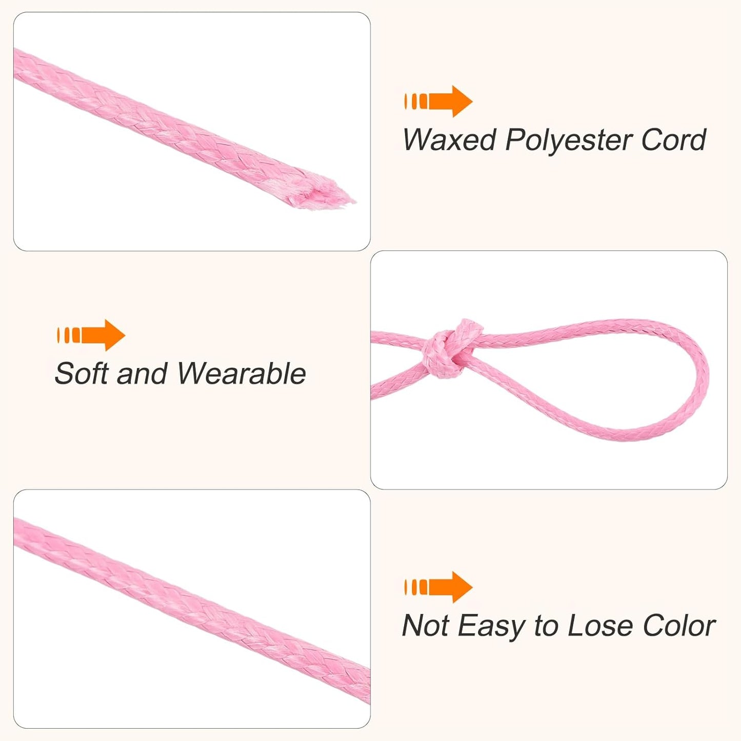 MECCANIXITY Waxed Cord 1mm Waxed Polyester Cord 175 Yard Wax String for Bracelet Making,Necklaces, Beading,Jewelry Making and DIY Crafts(Pink)