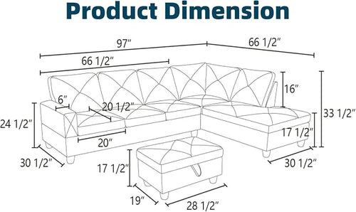 97" L Shaped Couch Set Velvet, Modular Sectional Couches - Image 2