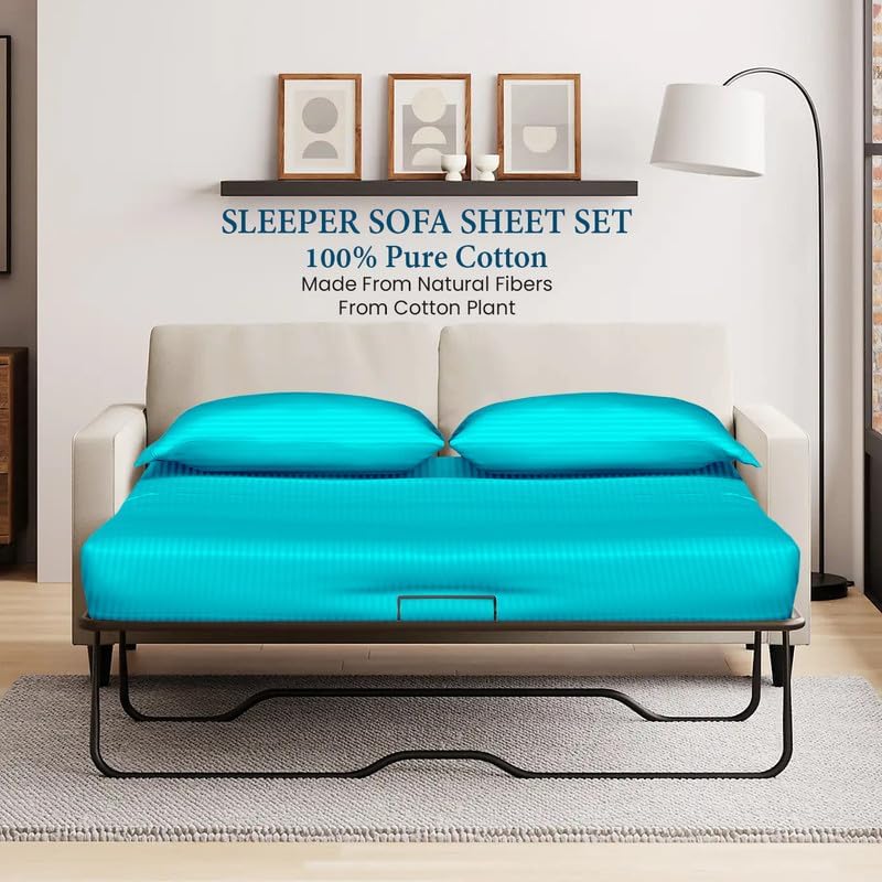 800 Series 100% Egyptian Cotton Sleeper Sofa Bed Sheet Set Stripe Full Size - Image 2