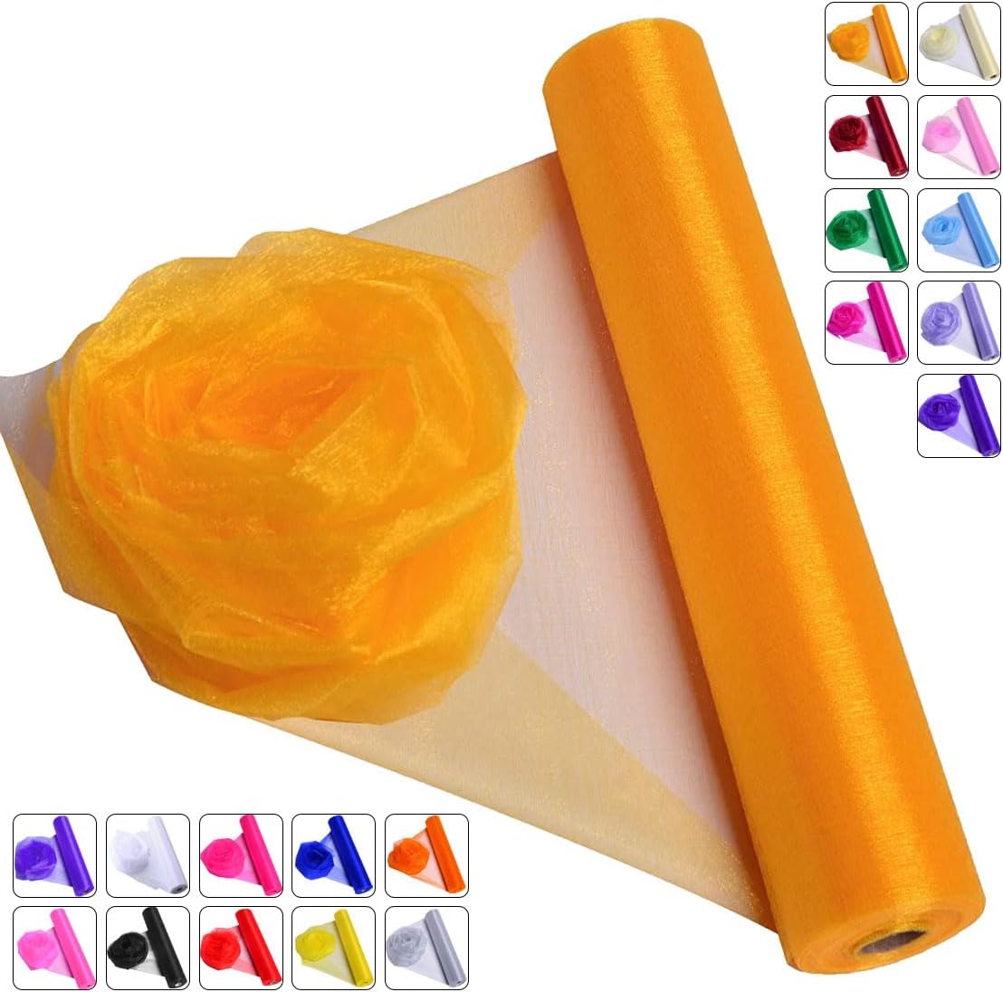 Crystal Organza Fabric Tulle - 16" by 50 Yards Sheer Fabric for Wedding Party Decoration Bridal Shower Tutu Roll Netting Spool Ribbon Wrapping (Gold)