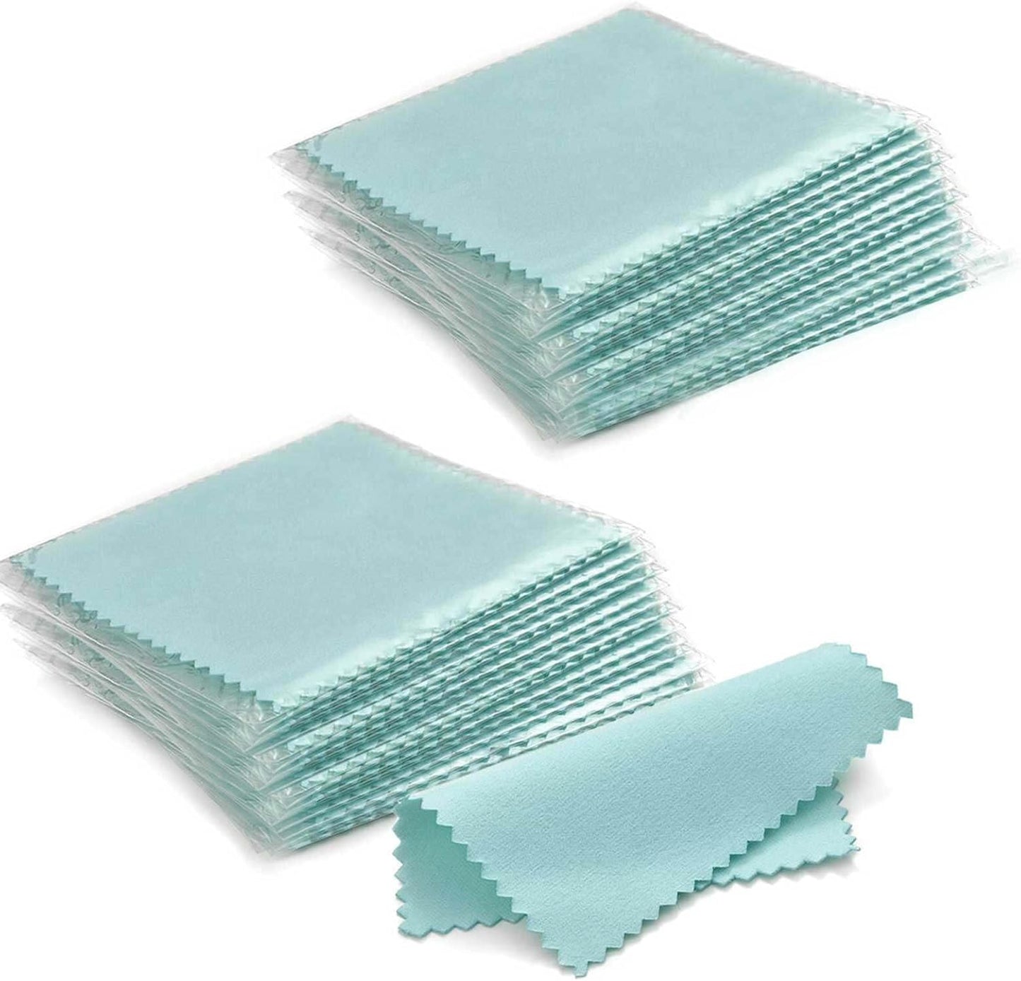 SEVENWELL 100pcs Jewelry Cleaning Cloth Turquoise Polishing Cloth for Sterling Silver Gold Platinum Small Silver Polish 8x8cm