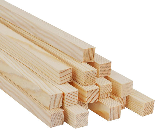 Square Wooden Dowels, Wooden Sticks for Crafts, 15 PCS 1/2" x 15" Square Wood Dowel Rods for Crafting, Unfinished Pine Hardwood Sticks for Woodworking Models Making Dollhouses Miniatures