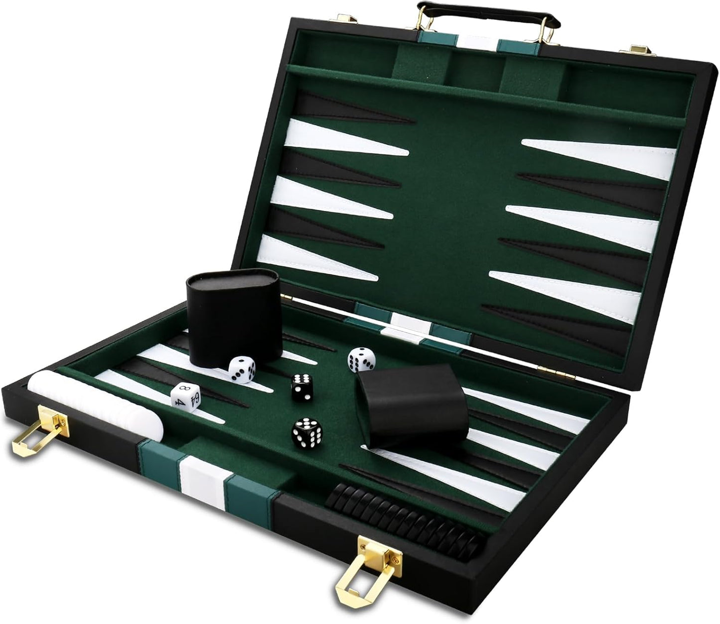 Backgammon Set - Classic Board Game with Premium Leather Case - Portable Travel Strategy Backgammon Game Set for Adults, Kids (18inch, Black)
