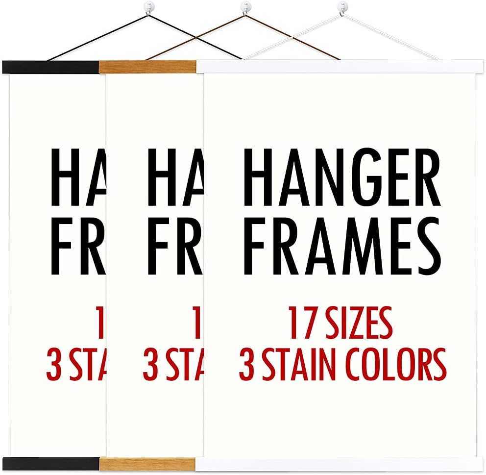 Ywlake Magnetic Poster Hanger, 36x48 36x24 36x12 Poster Frame Wood Wooden Magnet Print Posters Dowel Scroll Hanger Hangers Hanging Kit for Walls Map Canvas Artwork (Black, 36")