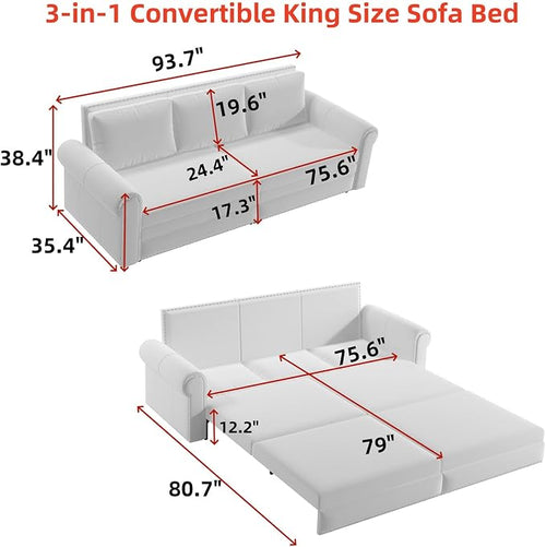 3 in 1 Convertible Sleeper Sofa Bed, 93.7" King Size Sofa Sleeper - Image 2