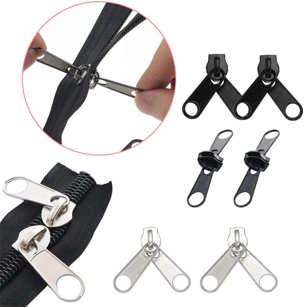 EuTengHao 169Pcs Zipper Repair Kit Zipper Replacement Zipper Pull Rescue Kit with Zipper Install Pliers Tool and Zipper Extension Pulls for Clothing Jackets Purses Luggage Backpacks (Silver and Black)